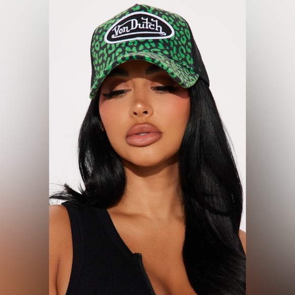 POPULAR AUTHENTIC NWT Von Dutch Unisex Lime Cheetah Trucker Hat ~ NEW! - Picture 6 of 8